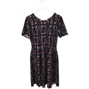 LulaRoe Sz XL Black Amelia Textured Floral Print Zip Dress